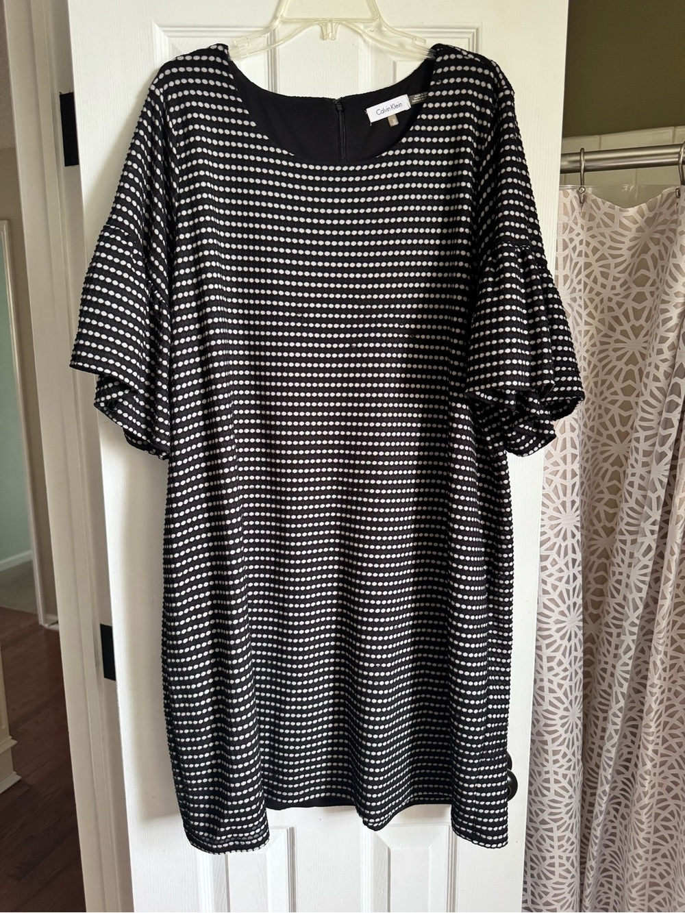 Calvin Klein Black and White Striped Midi Dress